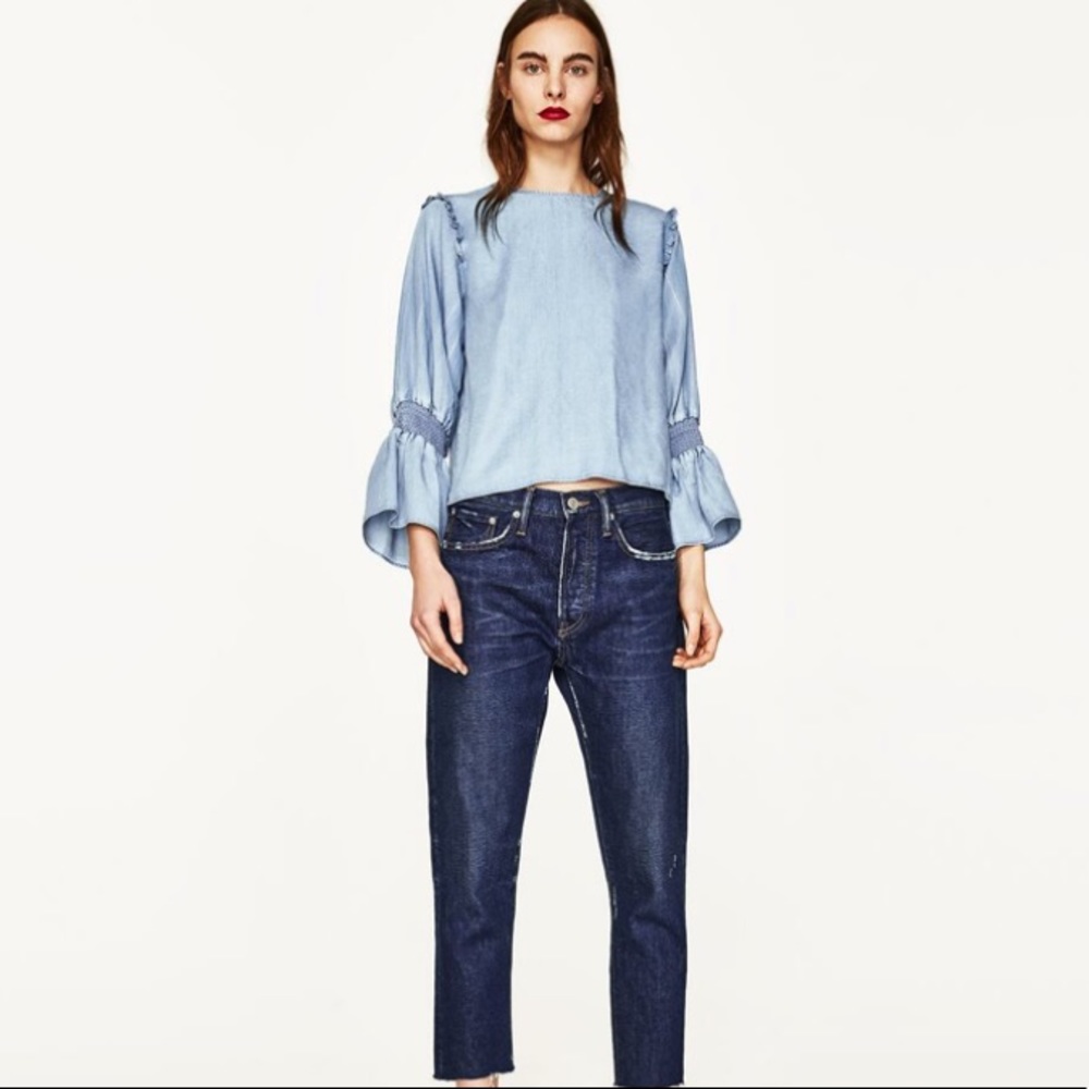 Zara flowing shirt with frilled cuffs